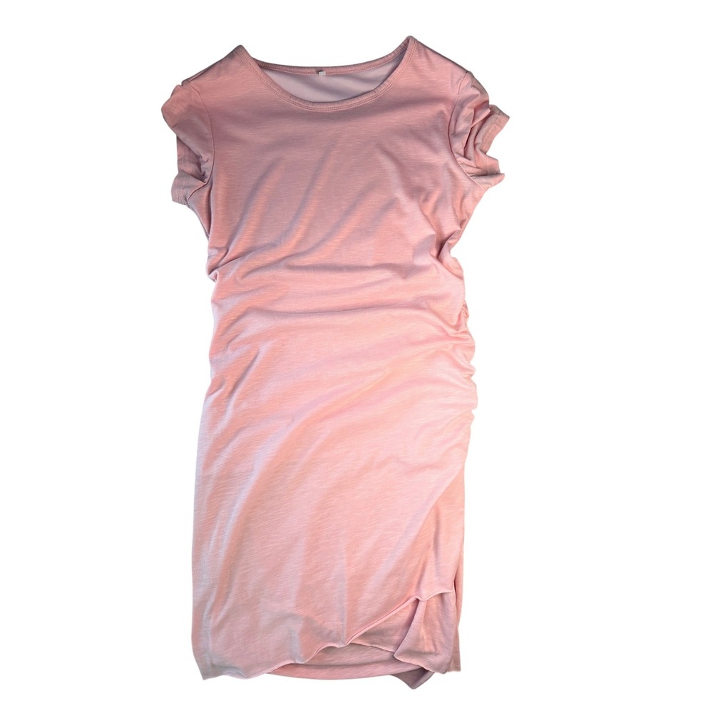 Unbranded Pink Ruched Side T-Shirt Dress Short Sleeve Crew Neck Size M